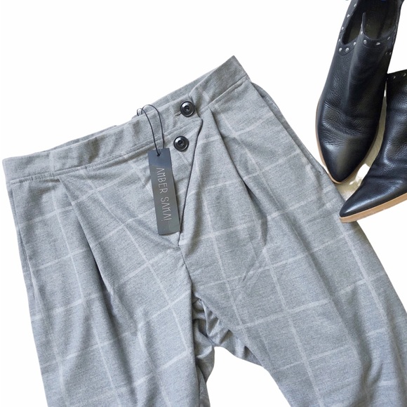 AMBER SAKAI Asymmetrical Waist Crisscross Crossover Waist Gray Plaid NWT… - Picture 15 of 16